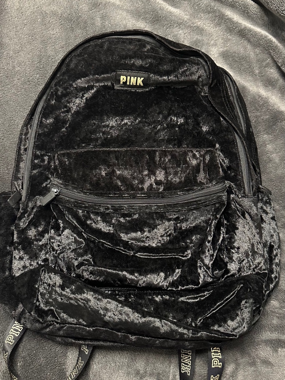 PINK Victoria's Secret Black Velvet Backpack with Logo